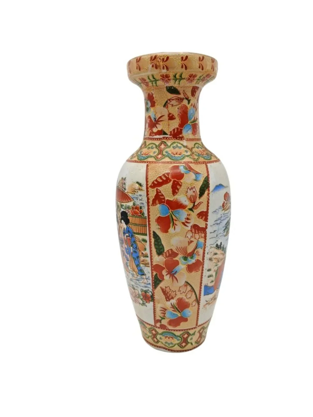 Japanese Satsuma Vase Geisha Scenic Floral Gold Gilt Pottery 10
